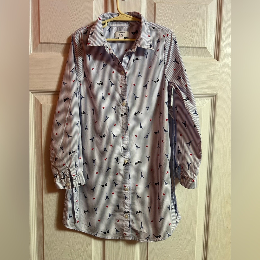 Crown & Ivy Kids Blue Striped Shirt with Fun Print